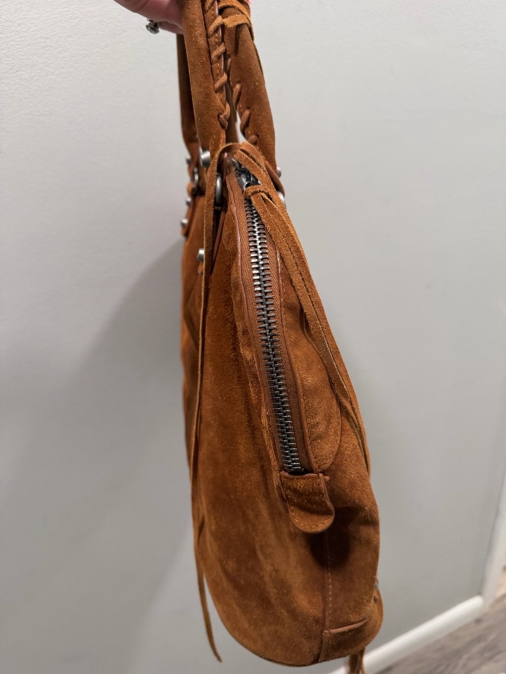 Balenciaga suede fringe city tote RARE large Cognac brown moto bag - Picture 5 of 10
